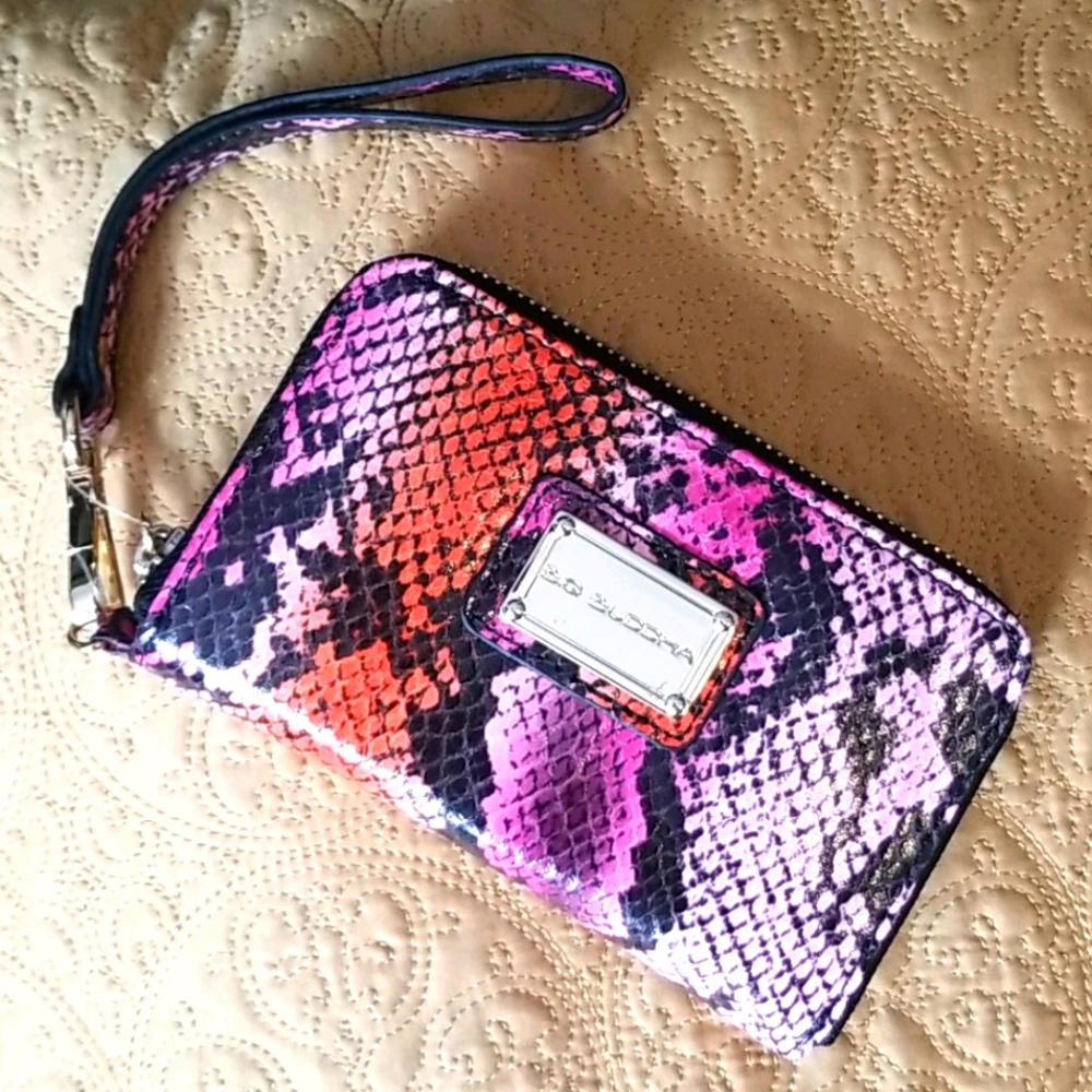 Pink orange Big Buddha vegan ombre snakeskin zip wristlet